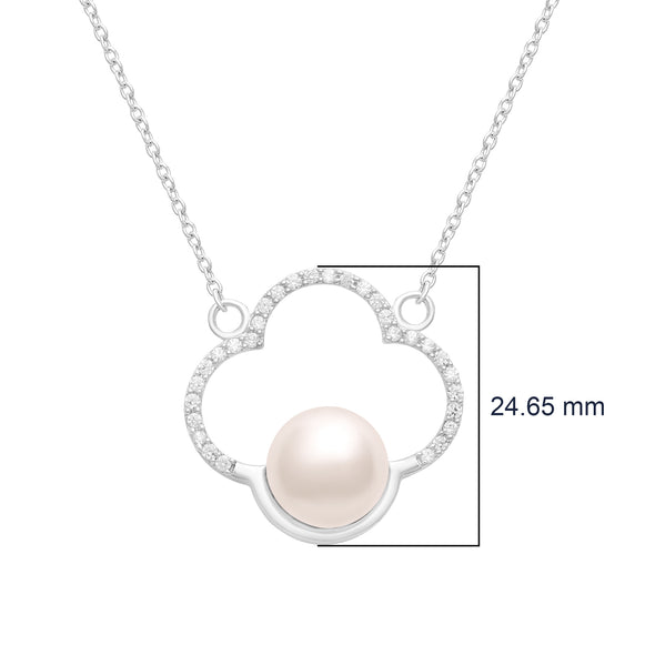 10MM Round Shape White Pearl 925 Sterling Silver Clover Shape Women Wedding Engagement Pendant Necklace