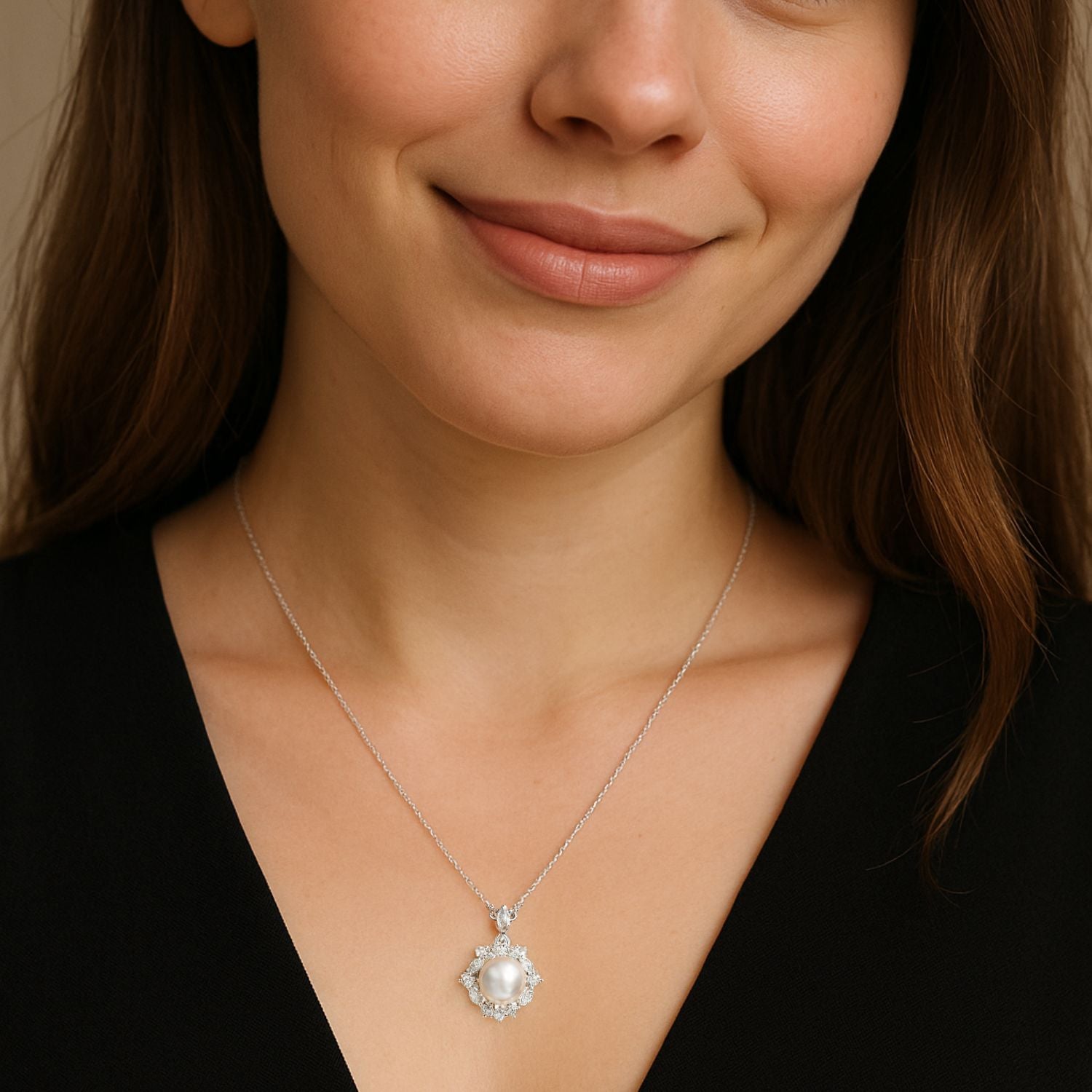 Pearl Halo Necklace – Sterling Silver