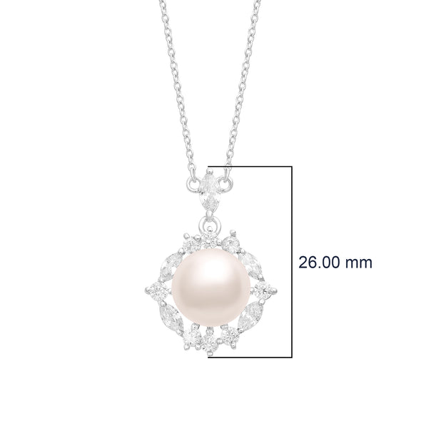 5.25 Ctw Round Shape Pearl Gemstone 925 Sterling Silver Solitaire Halo Classic Design Pendant Necklace