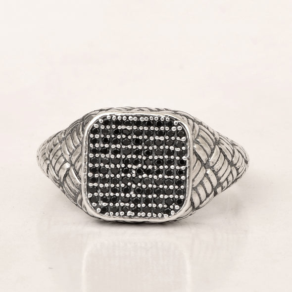 Solid 925 Sterling Silver Round Black Spinel Men's Signet Ring