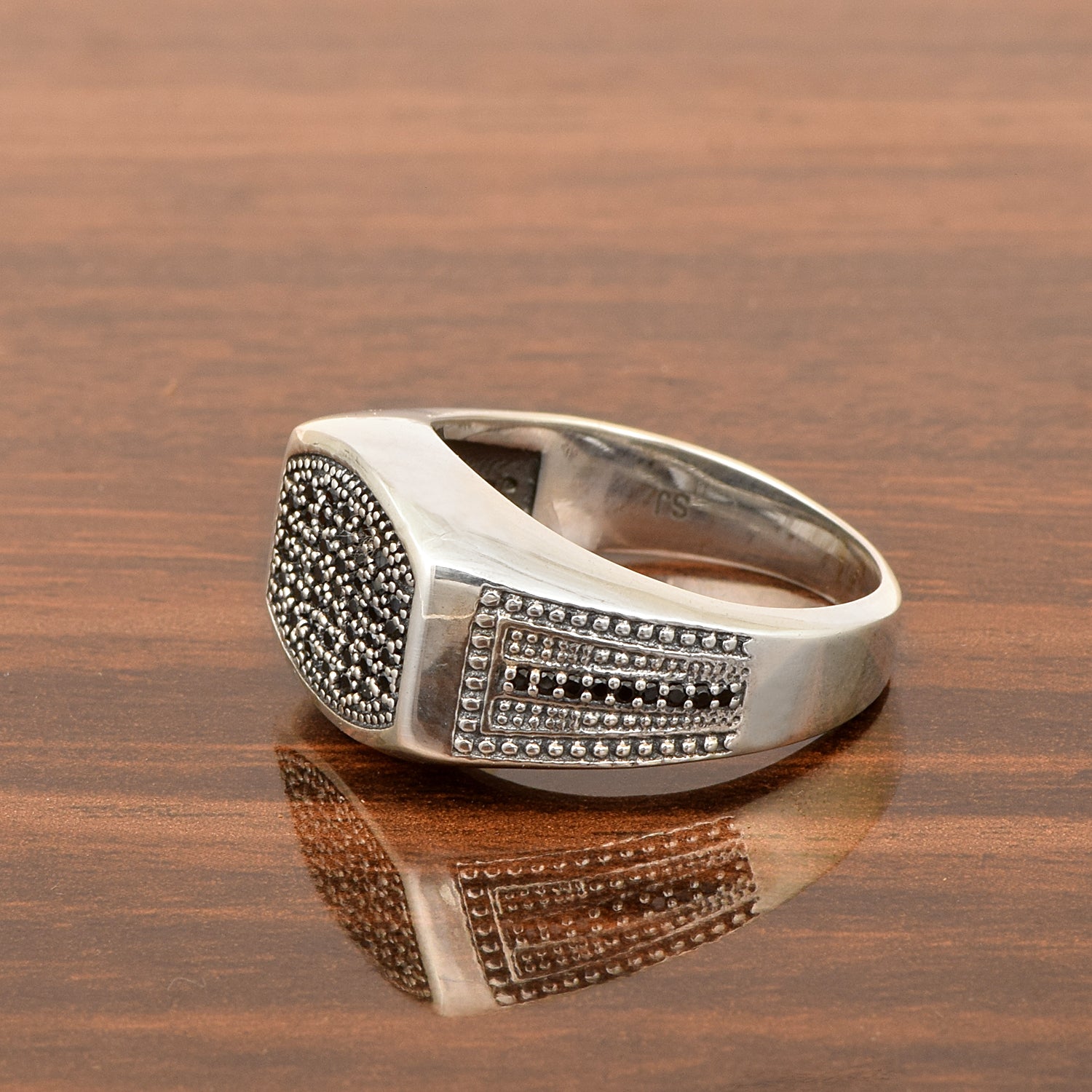 Men's Black Spinel Sterling Silver Signet Ring