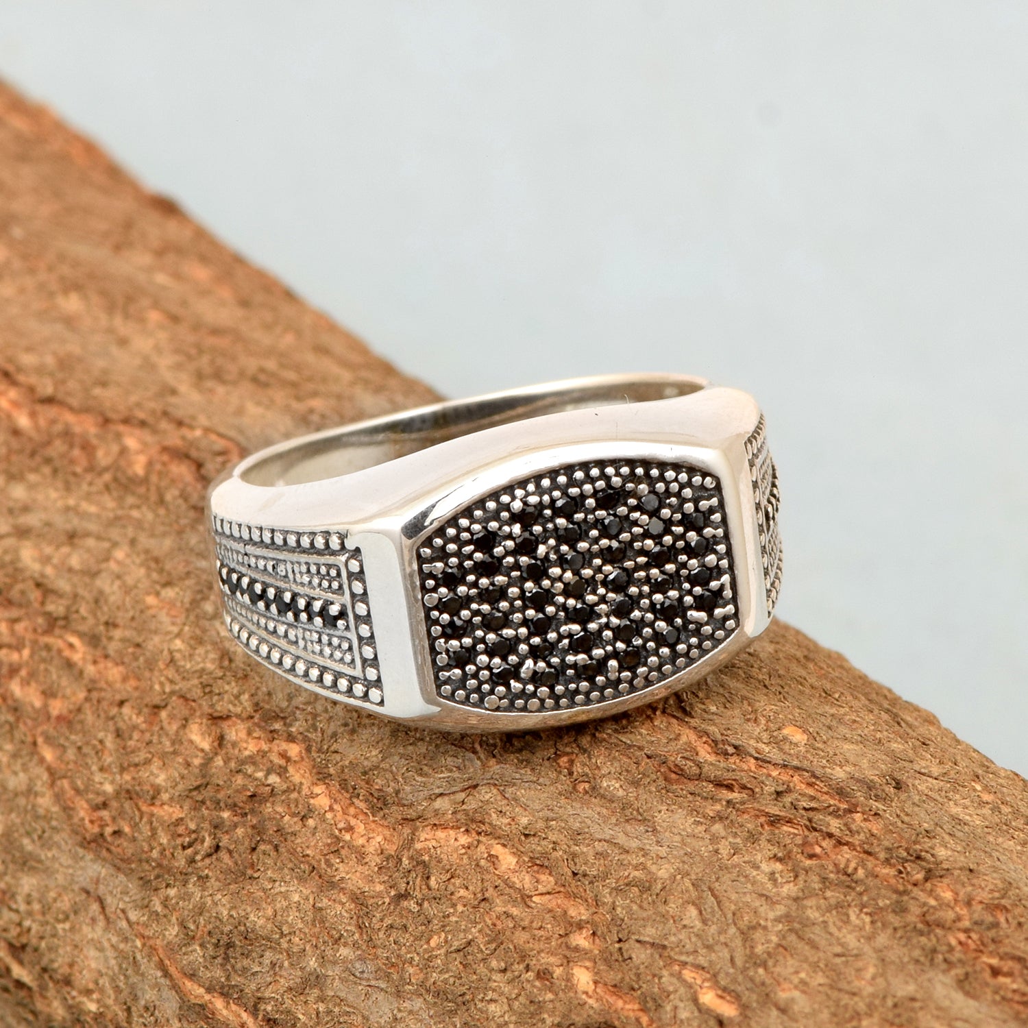 Men's Black Spinel Sterling Silver Signet Ring