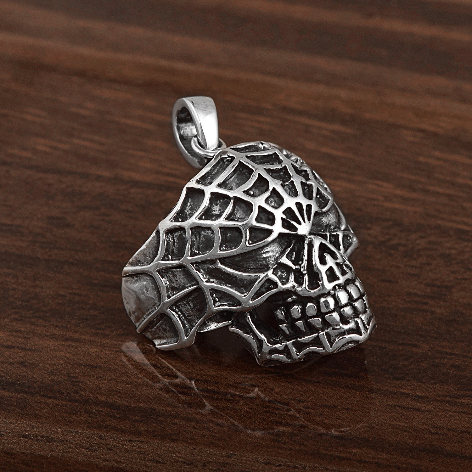 925 Sterling Silver Retro Gothic Skull Biker Pendant