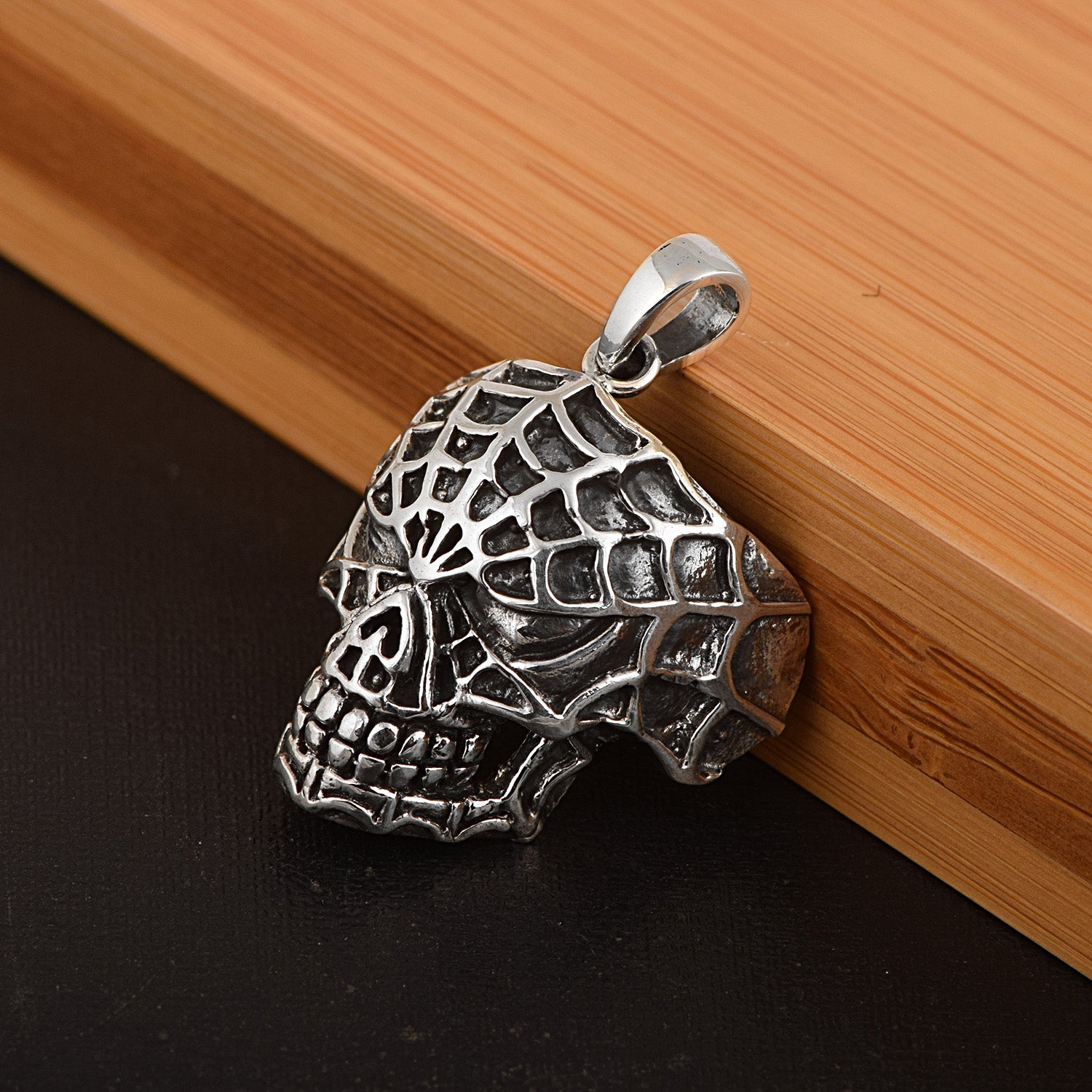 925 Sterling Silver Retro Gothic Skull Biker Pendant