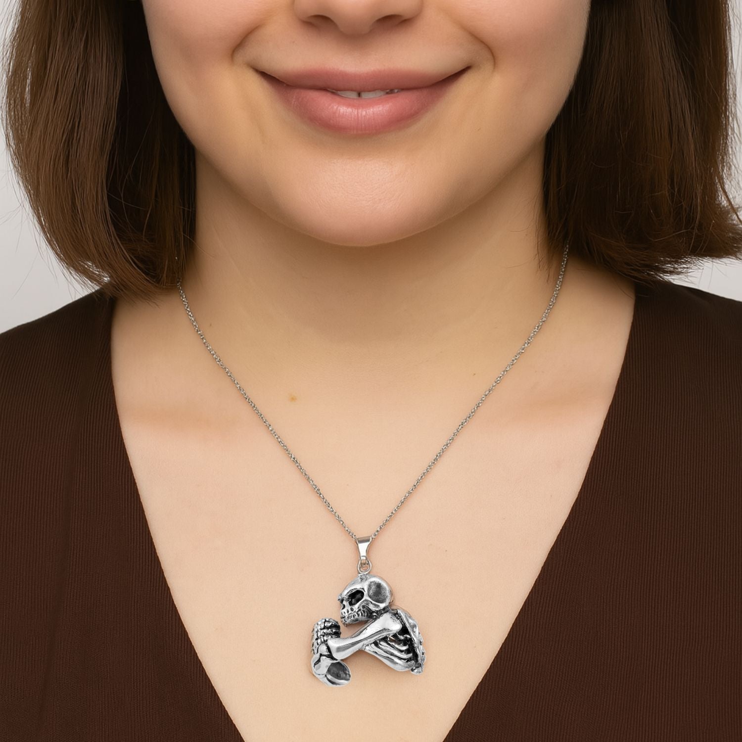 Skeleton Warrior Edgy 3D Skull Pendant - Sterling Silver