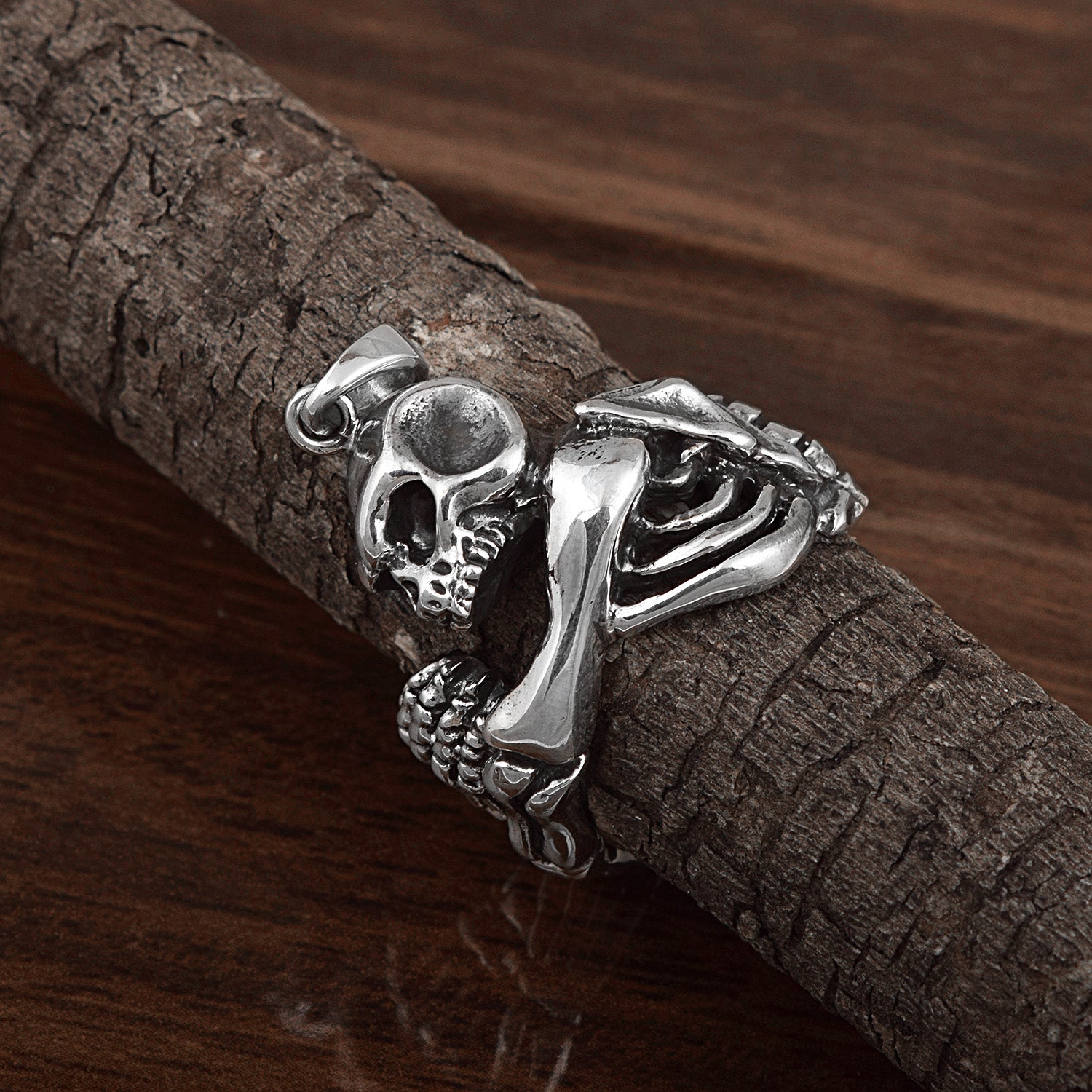Skeleton Warrior Edgy 3D Skull Pendant - Sterling Silver