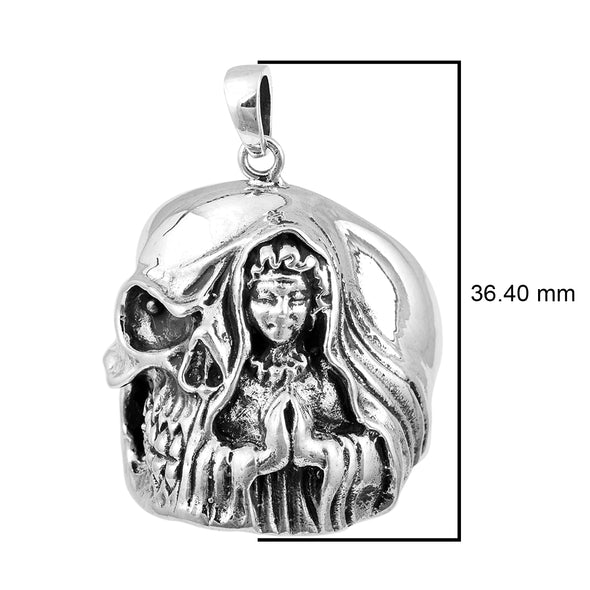 925 Solid Silver Holy Mother Religious Mens Necklace Unique Skull Pendant