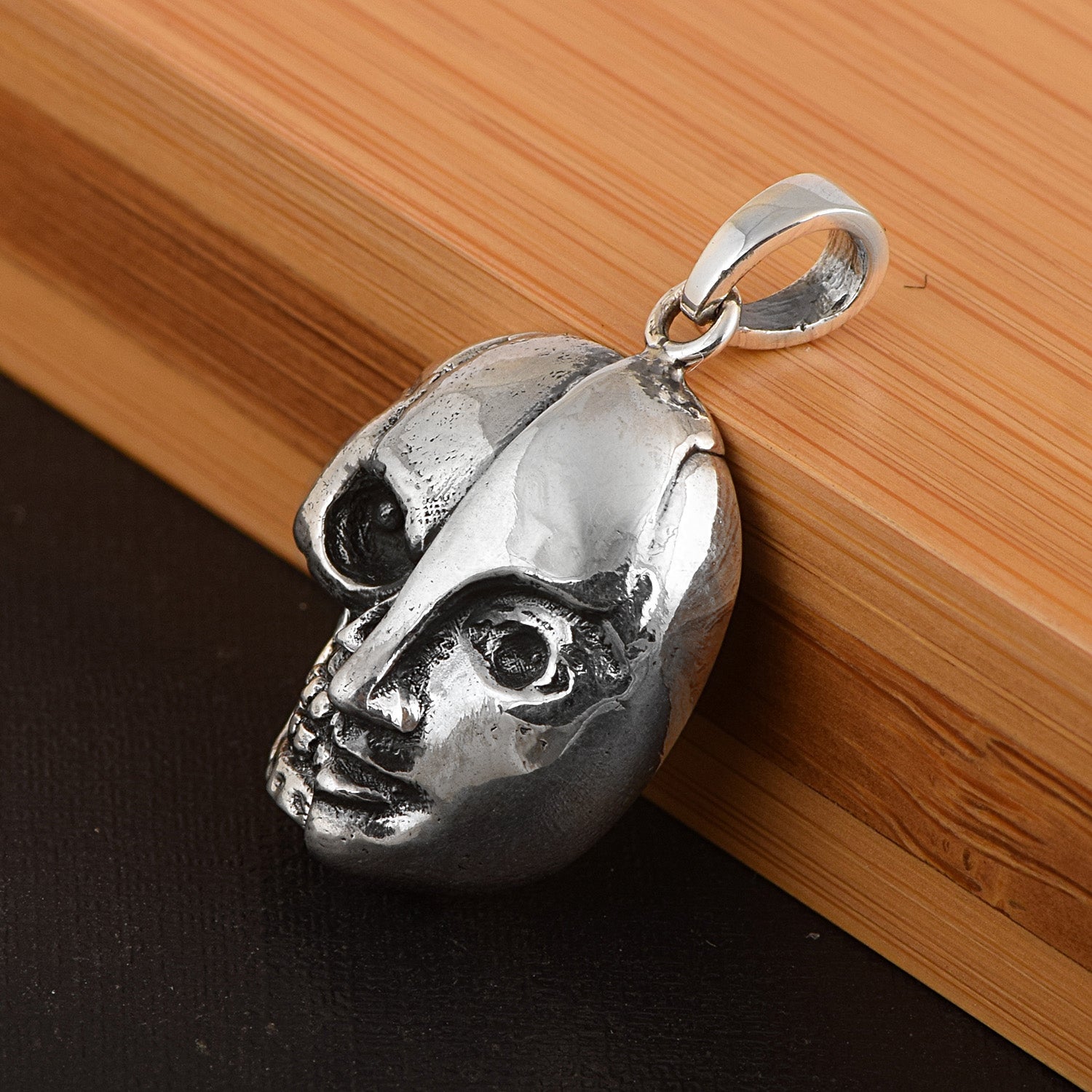 Dual Face & Skull Life & Death Pendant Design - Sterling Silver