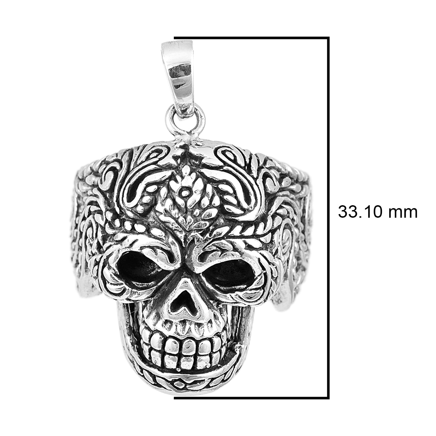 Ornate Skull Gothic Tribal Design Pendant - Sterling Silver