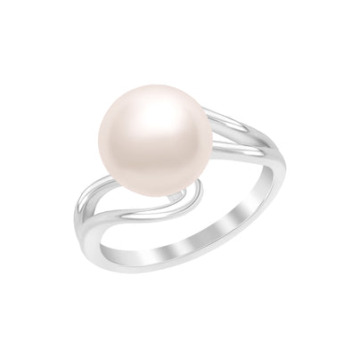 10MM Round Shape Pearl 925 Sterling Silver Solitaire Bypass  Engagement Ring | Mother's Day Gift Jewelry