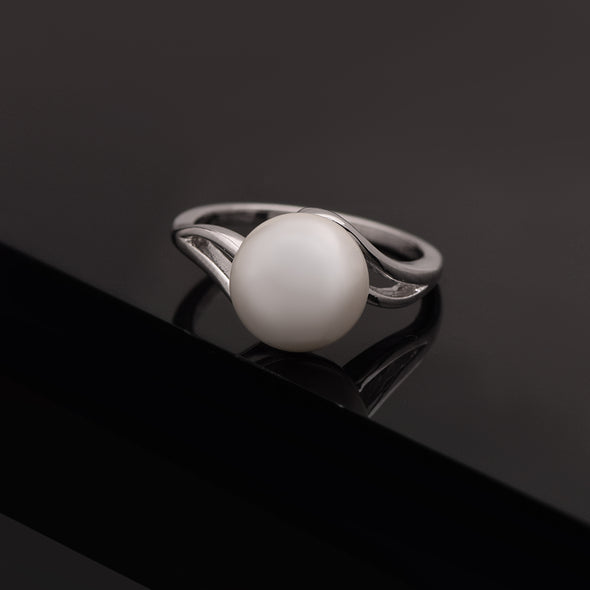 10MM Round Shape Pearl 925 Sterling Silver Solitaire Bypass  Engagement Ring | Mother's Day Gift Jewelry