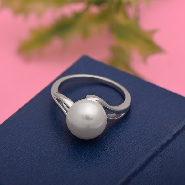 10MM Round Shape Pearl 925 Sterling Silver Solitaire Bypass  Engagement Ring | Mother's Day Gift Jewelry