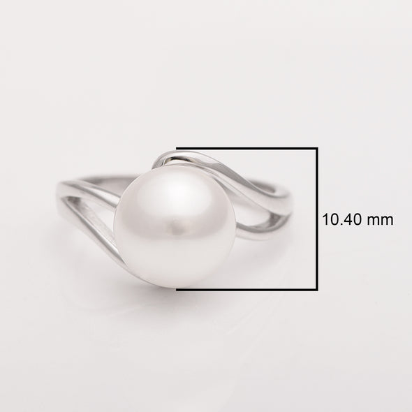 10MM Round Shape Pearl 925 Sterling Silver Solitaire Bypass  Engagement Ring | Mother's Day Gift Jewelry