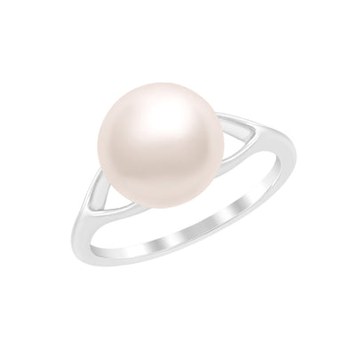 3.5 Ctw Round Shape White Pearl Gemstone 925 Sterling Silver Solitaire Wedding Ring For Women