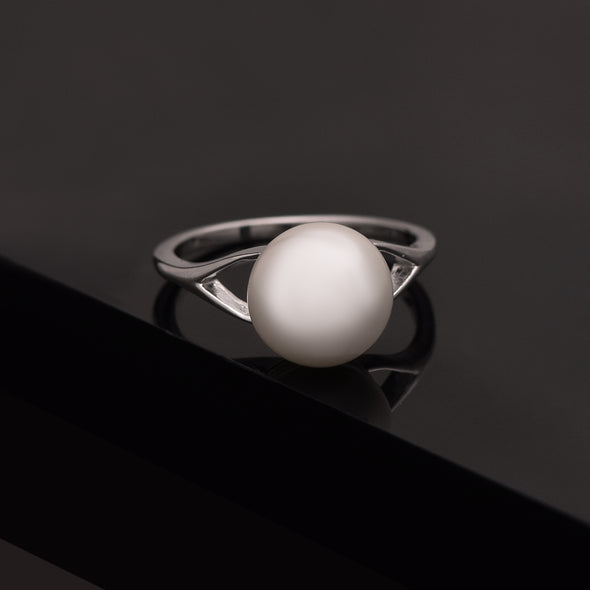 3.5 Ctw Round Shape White Pearl Gemstone 925 Sterling Silver Solitaire Wedding Ring For Women