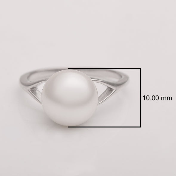3.5 Ctw Round Shape White Pearl Gemstone 925 Sterling Silver Solitaire Wedding Ring For Women
