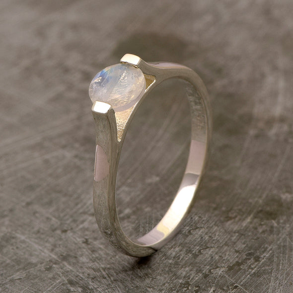 925 Sterling Silver Round-Cut Moonstone Bridal Wedding Ring