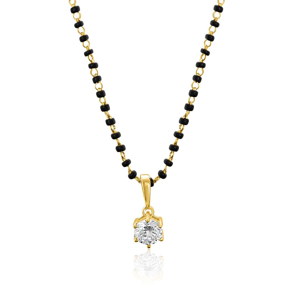 Round CZ Solitaire Mangalsutra – Sterling Silver Gold Plated