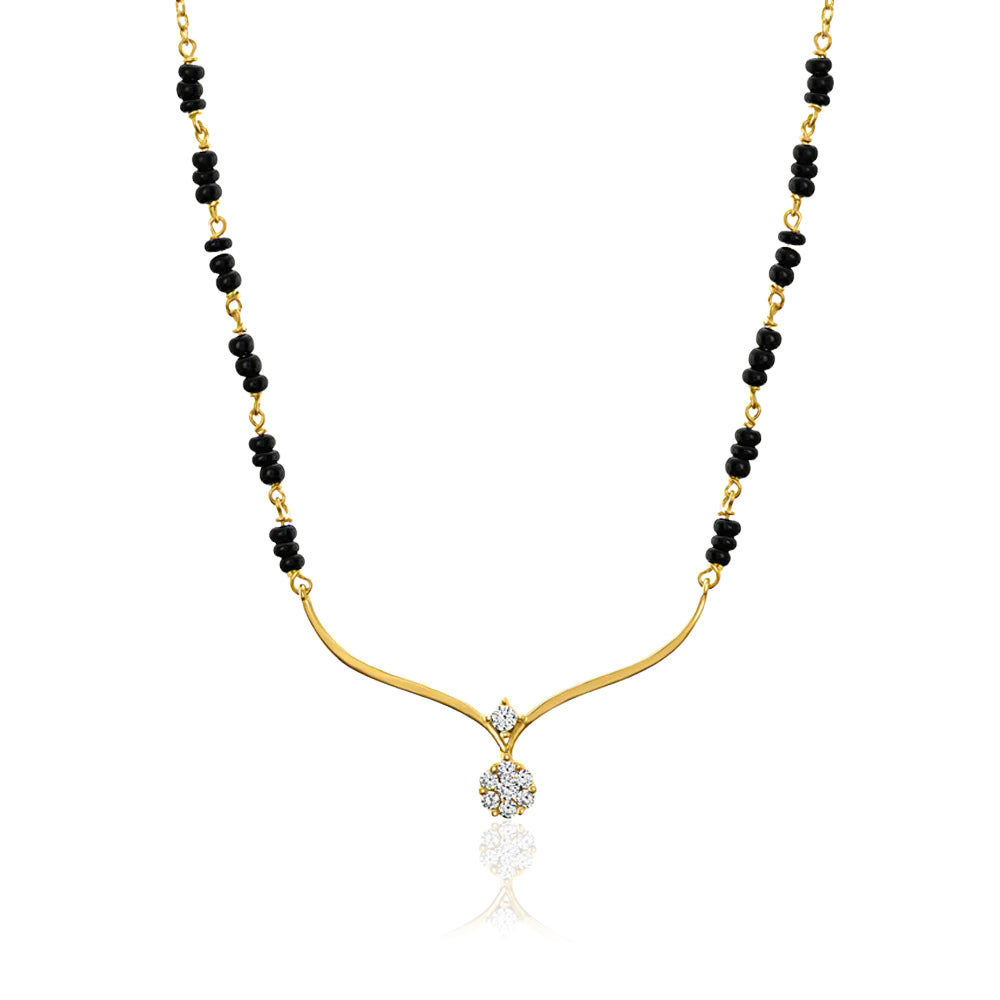 V-Shaped Floral CZ Pendant Mangalsutra – Sterling Silver Gold Plated