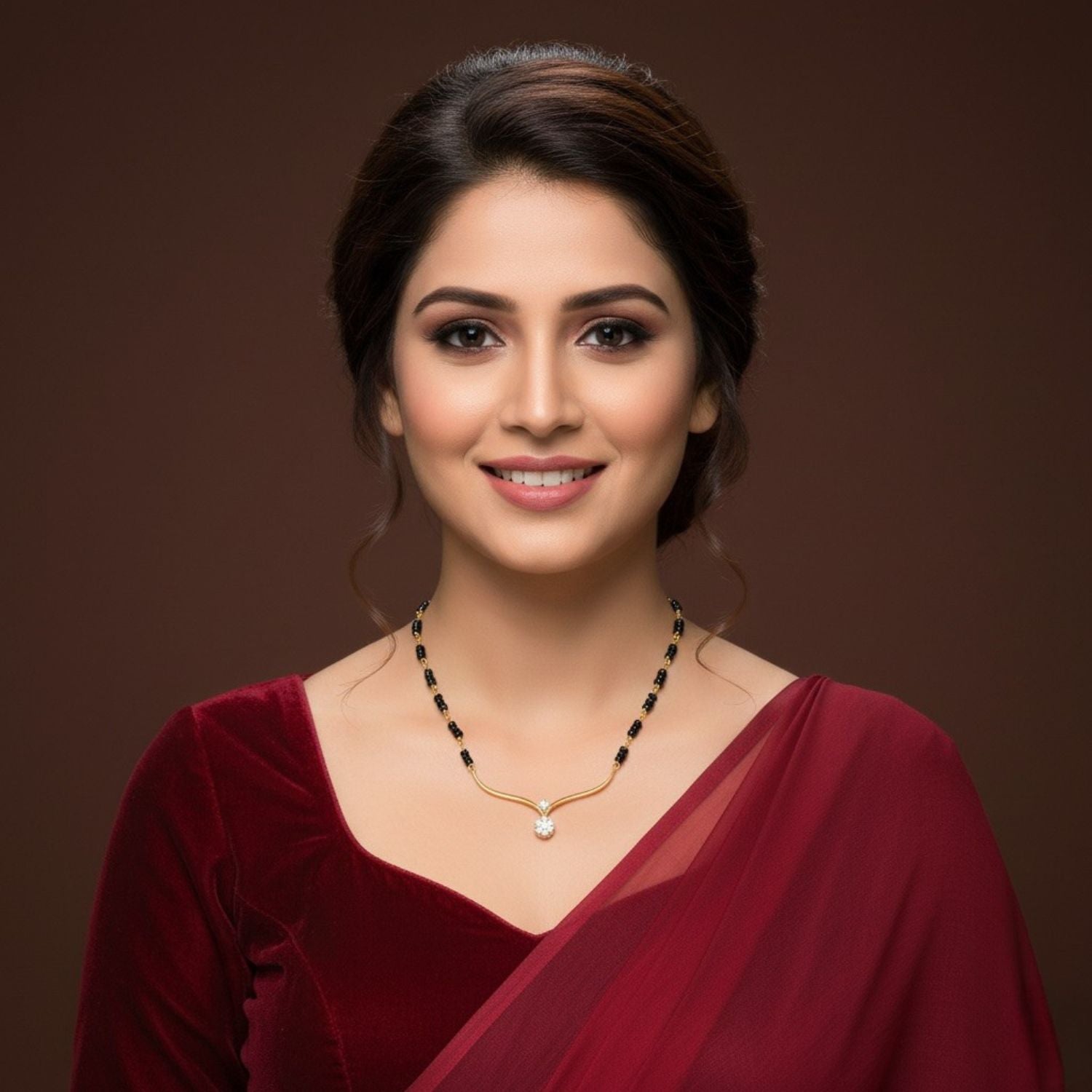 V-Shaped Floral CZ Pendant Mangalsutra – Sterling Silver Gold Plated