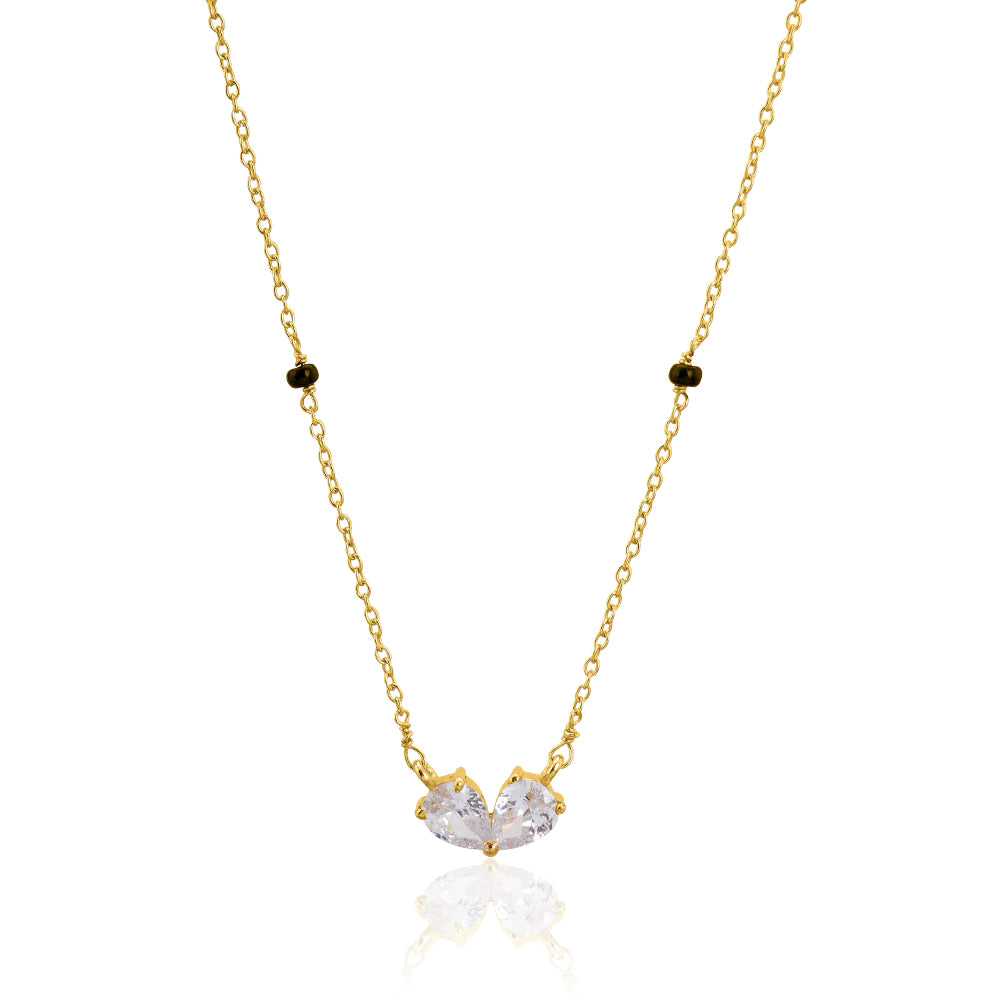 Twin Pear CZ Butterfly Pendant Mangalsutra – Sterling Silver Gold Plated