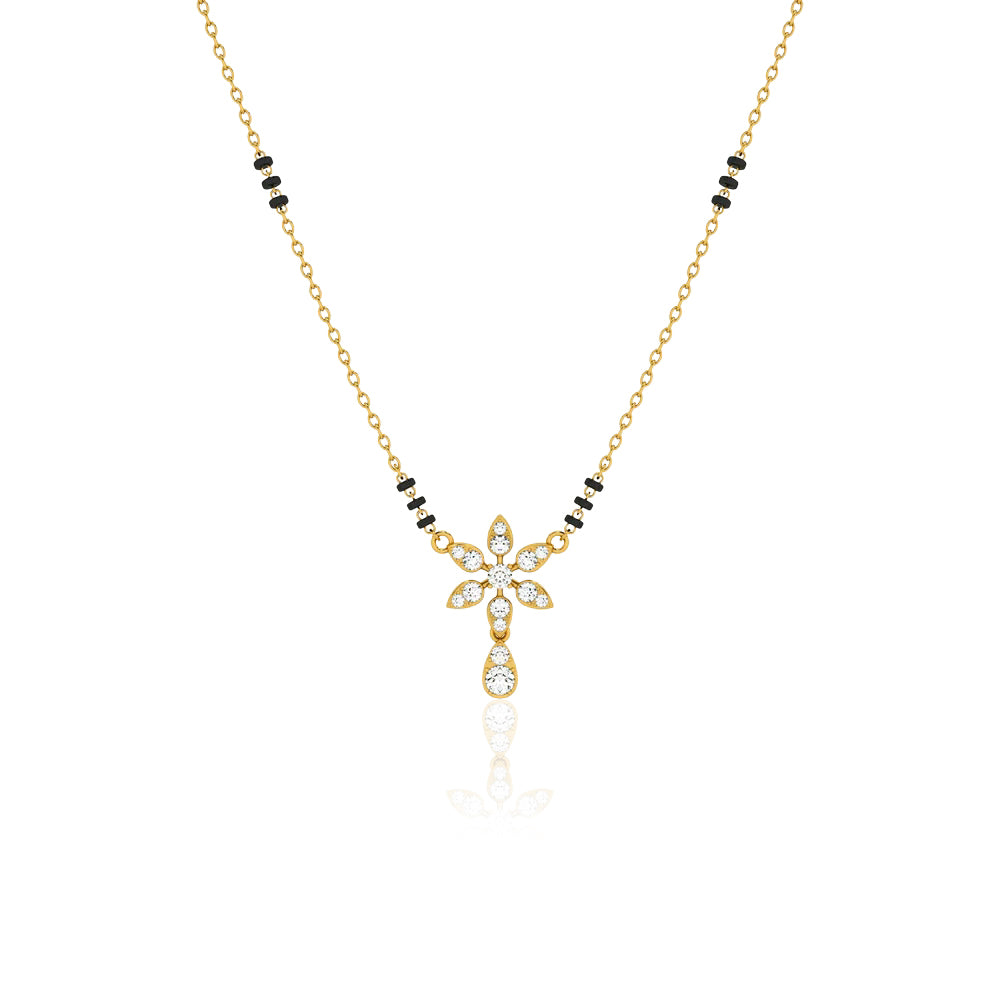 Round CZ Floral Drop Mangalsutra – Sterling Silver Gold Plated