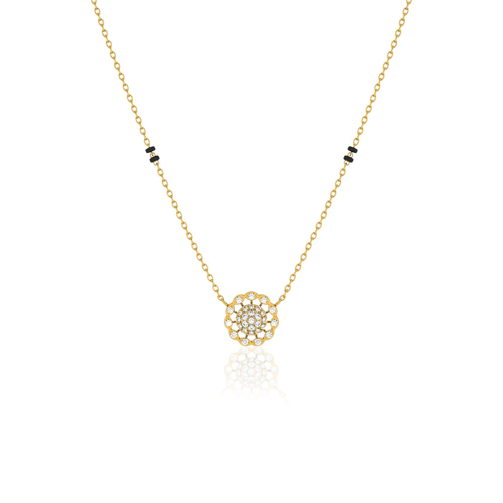 Round CZ Floral Cluster Mangalsutra – Sterling Silver Gold Plated