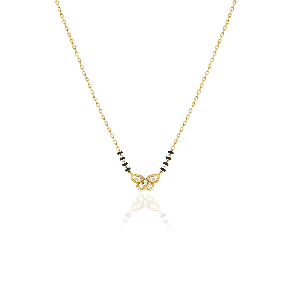 Round CZ Butterfly Motif Mangalsutra – Sterling Silver Gold Plated