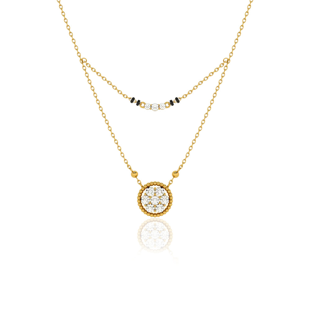 Round CZ Dual-Layer Mangalsutra – Sterling Silver Gold Plated