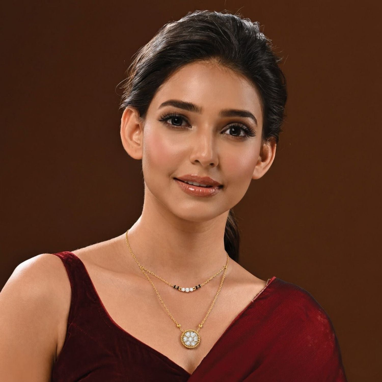 Round CZ Dual-Layer Mangalsutra – Sterling Silver Gold Plated