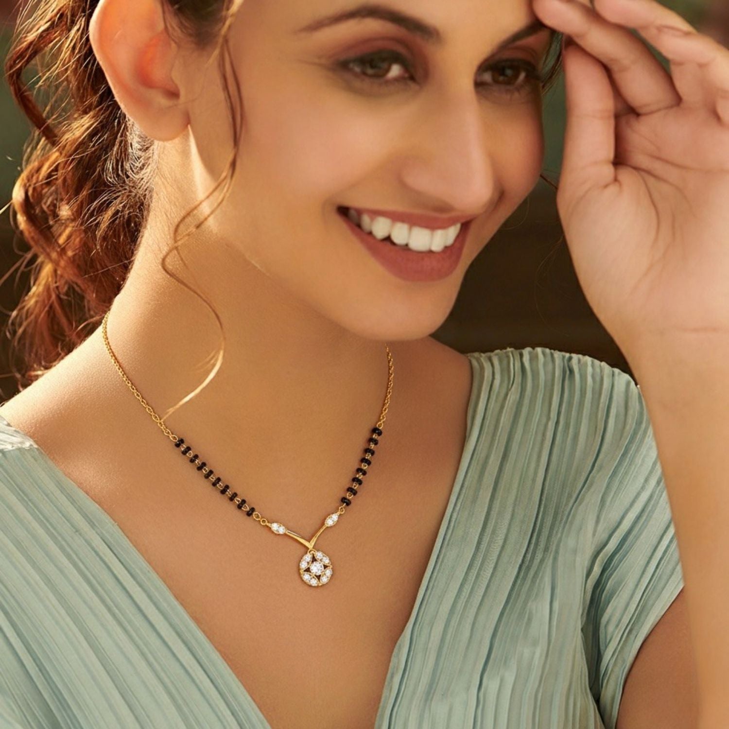 Round CZ Floral Mangalsutra – Sterling Silver Gold Plated