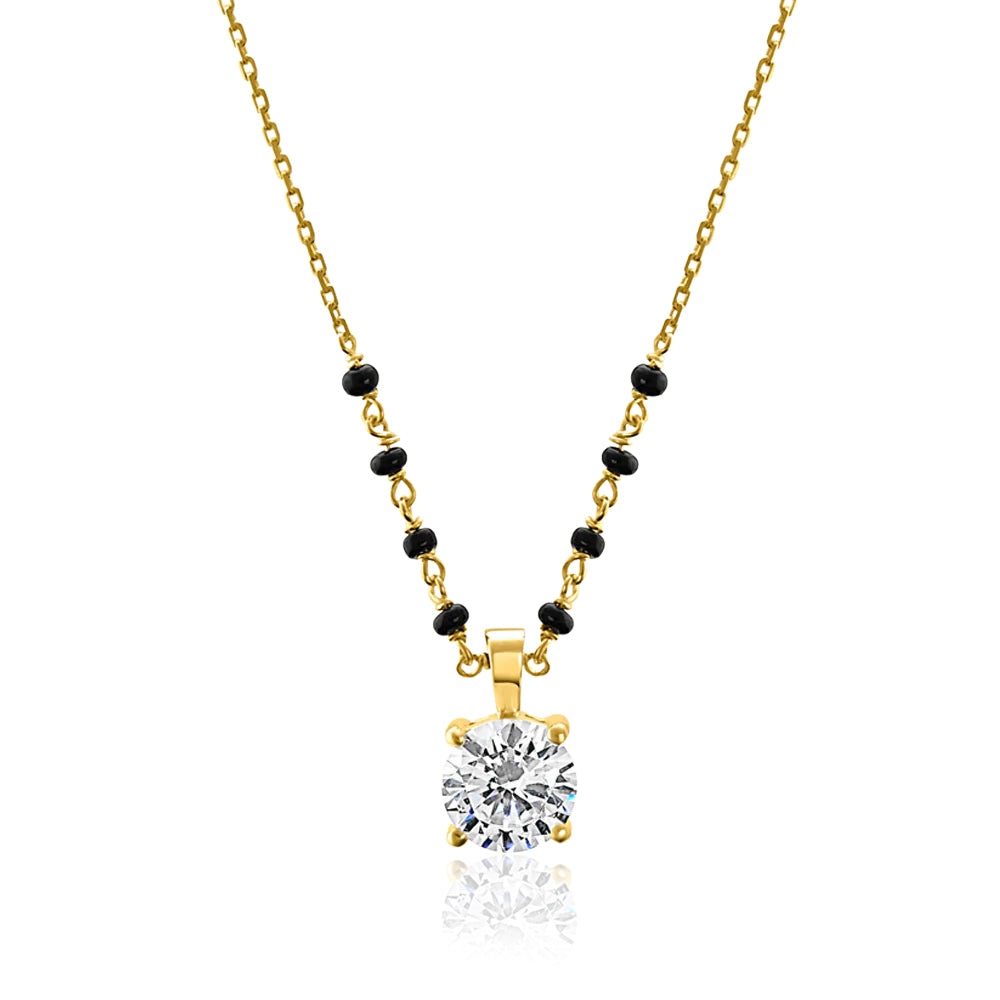 Round CZ Solitaire Pendant Mangalsutra – Sterling Silver Gold Plated