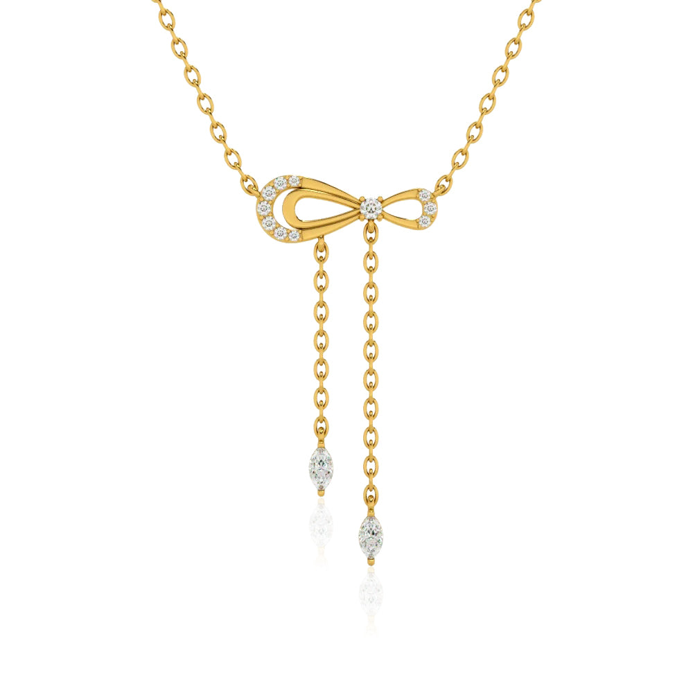 Round Cz Bow Knot Drops Mangalsutra – Sterling Silver Gold Plated
