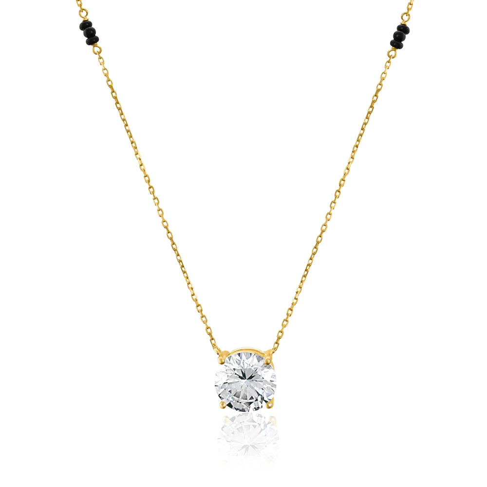 Round CZ Solitaire Mangalsutra –  Sterling Silver Gold Plated