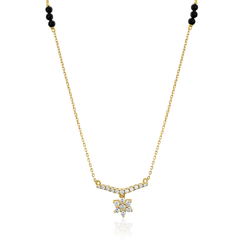 Floral CZ V-Shape Mangalsutra – Sterling Silver Gold-Plated