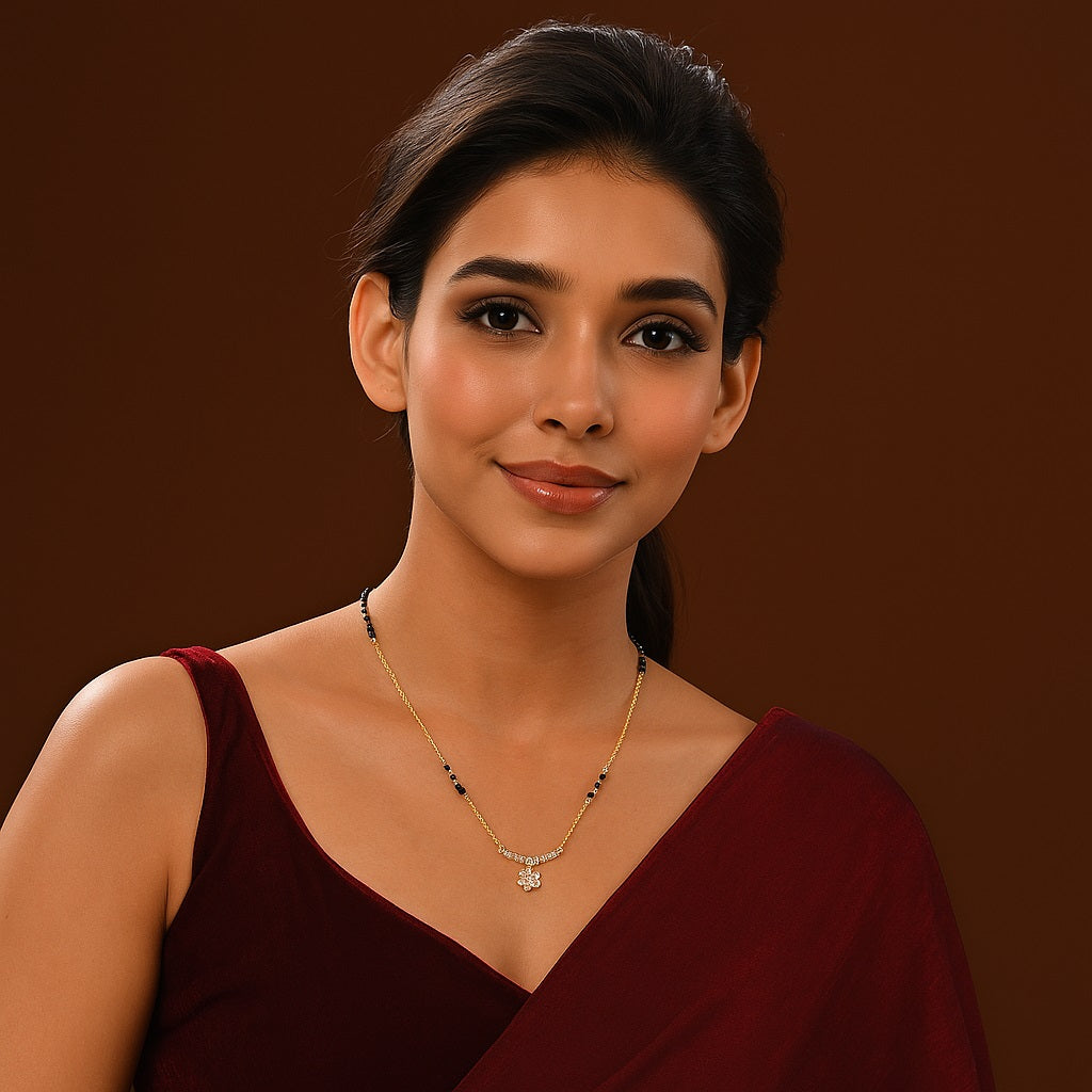 Floral CZ V-Shape Mangalsutra – Sterling Silver Gold-Plated