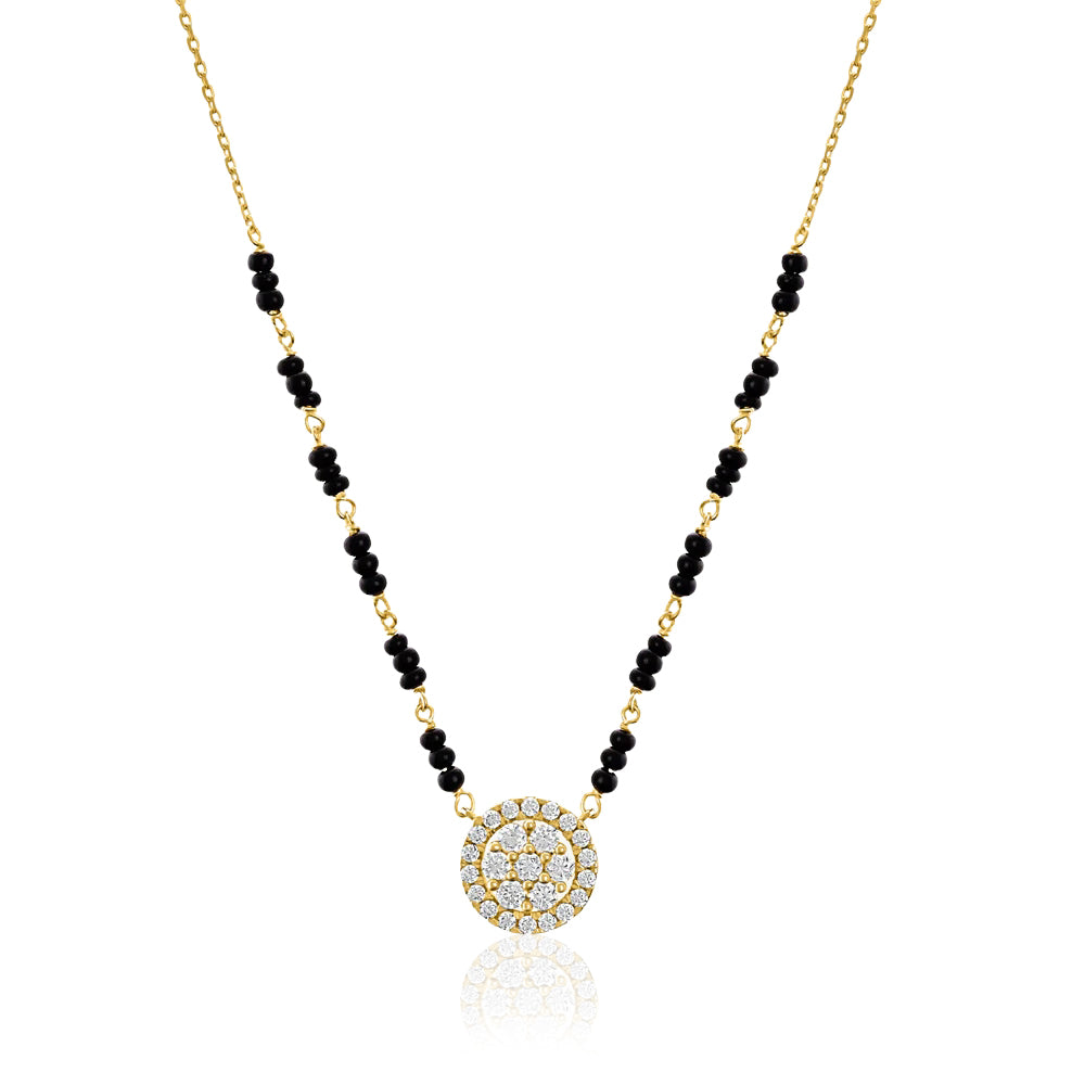 Round CZ Double Halo Mangalsutra – Sterling Silver Gold-Plated