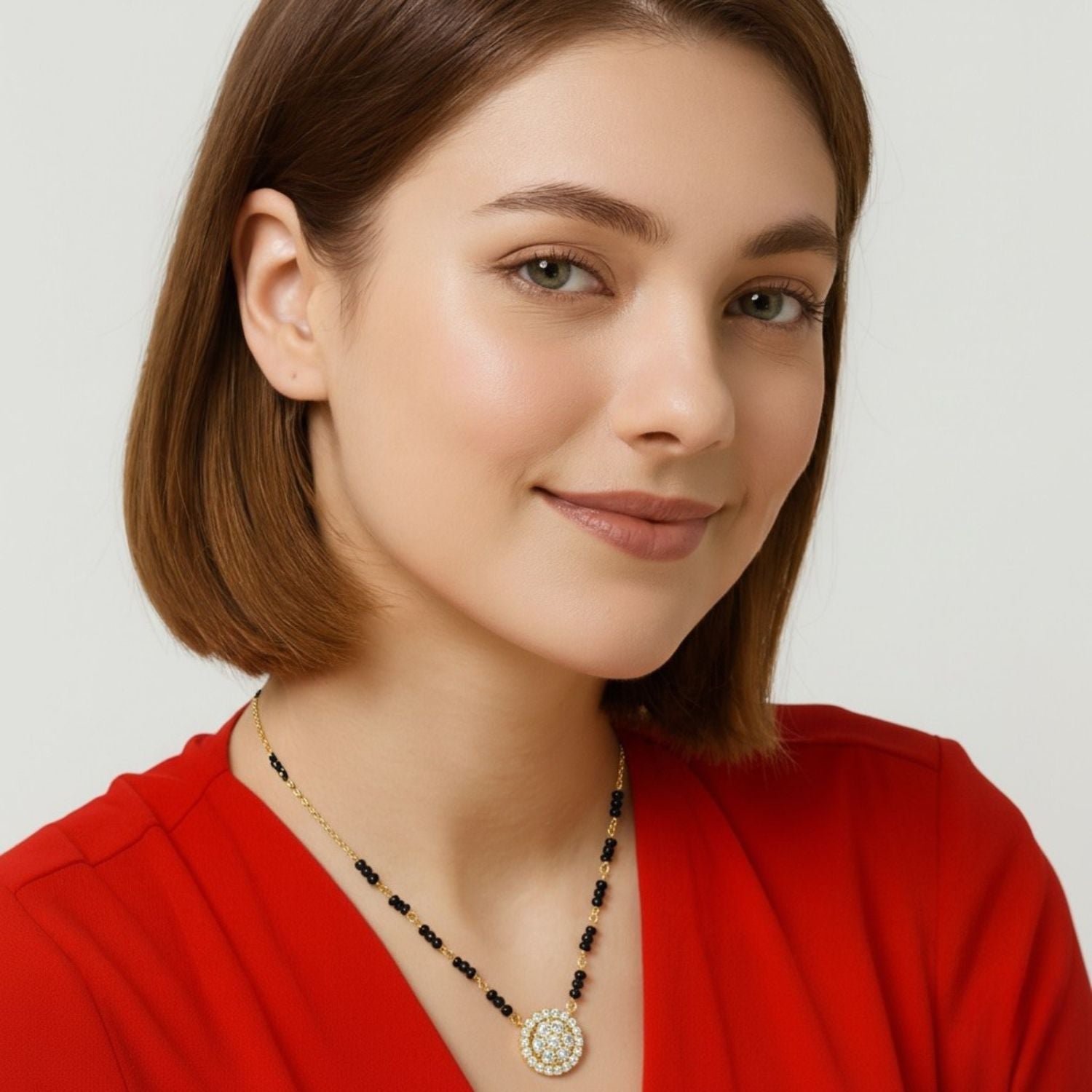 Round CZ Double Halo Mangalsutra – Sterling Silver Gold-Plated