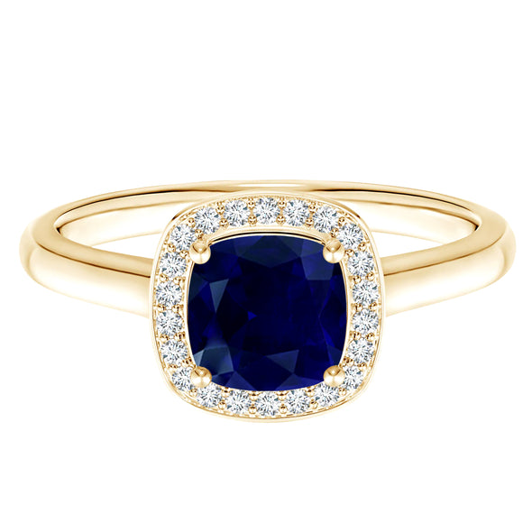 0.75 Cts Cushion Cut Blue Sapphire Solitiare Engagement Ring in 9k Yellow Gold Unique Bridal Ring