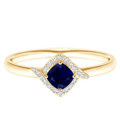 0.25 Cts Cushion Cut Blue Sapphire Wedding Ring Unique Promise Ring Vintage 9k Yellow Gold Engagement Ring