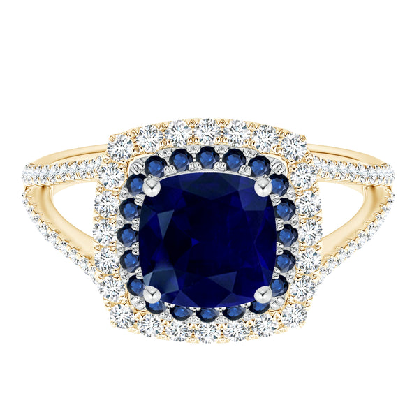 1.30 Cts Cushion Cut Blue Sapphire Engagement Ring Vintage 9k Yellow Gold Wedding Ring