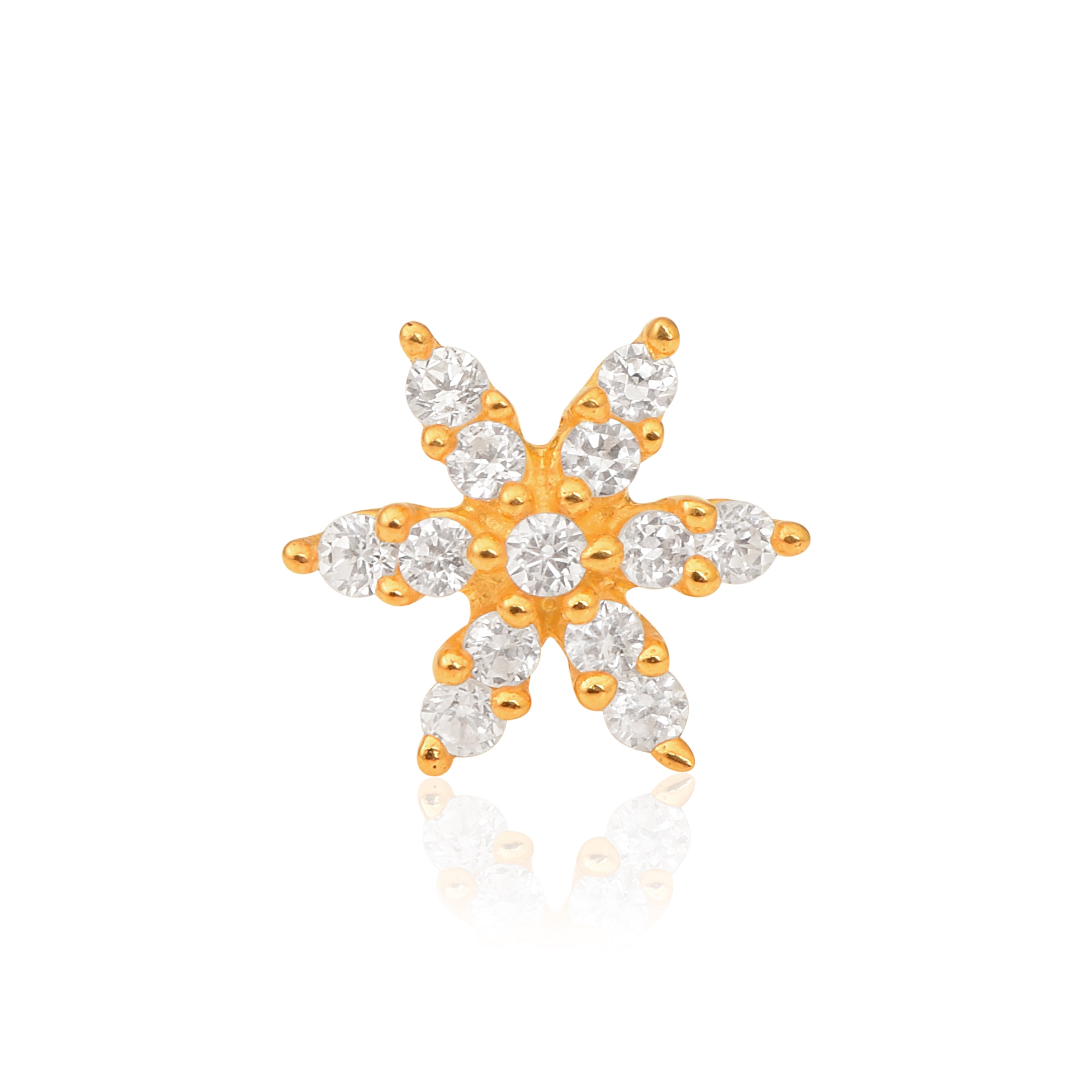 White CZ Floral Nose Pin - Sterling Silver Gold Plated