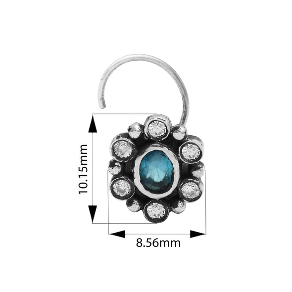 925 Sterling Silver London Blue Topaz Studs Nose Pin For Women