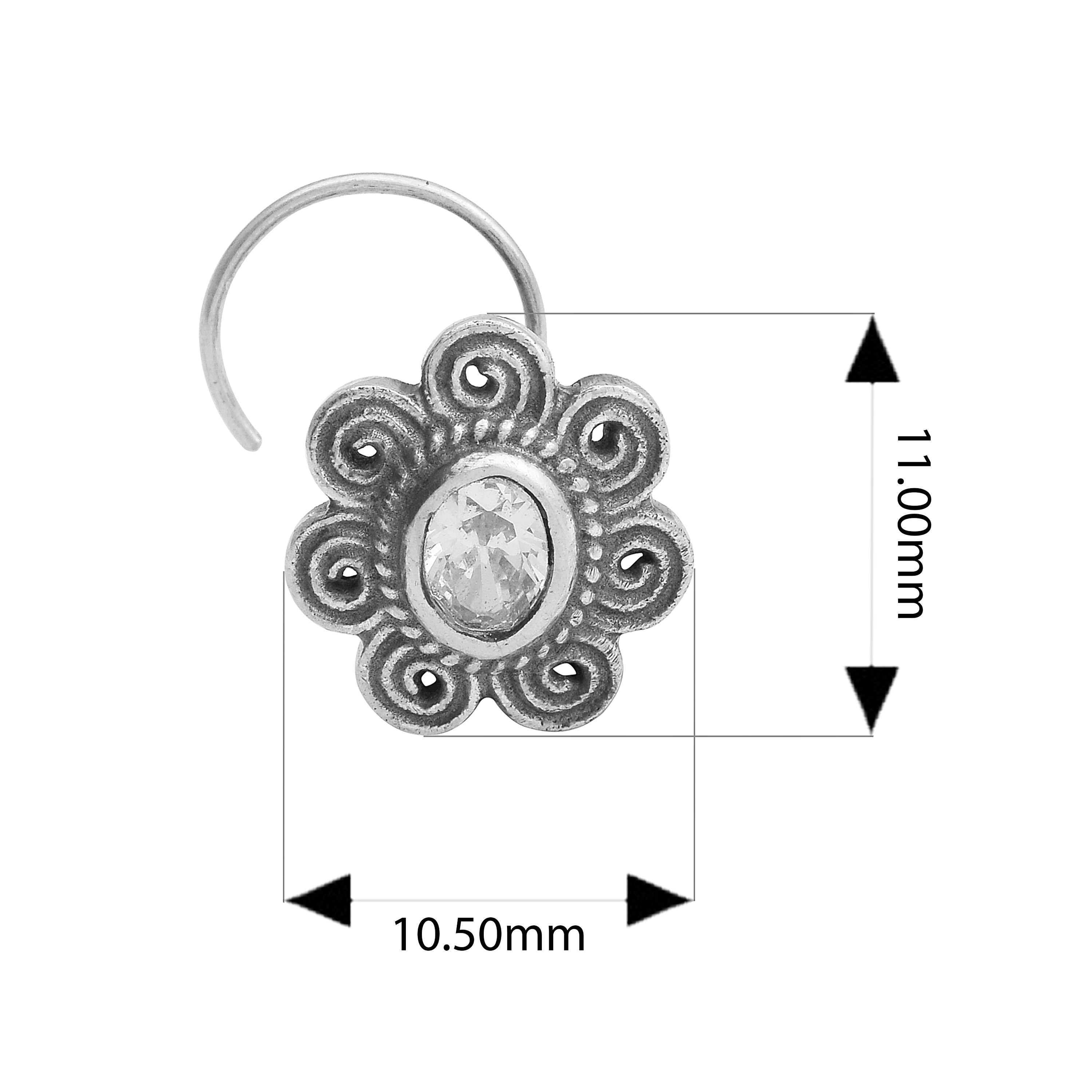 White Gemstone Nose Pin- Sterling Silver