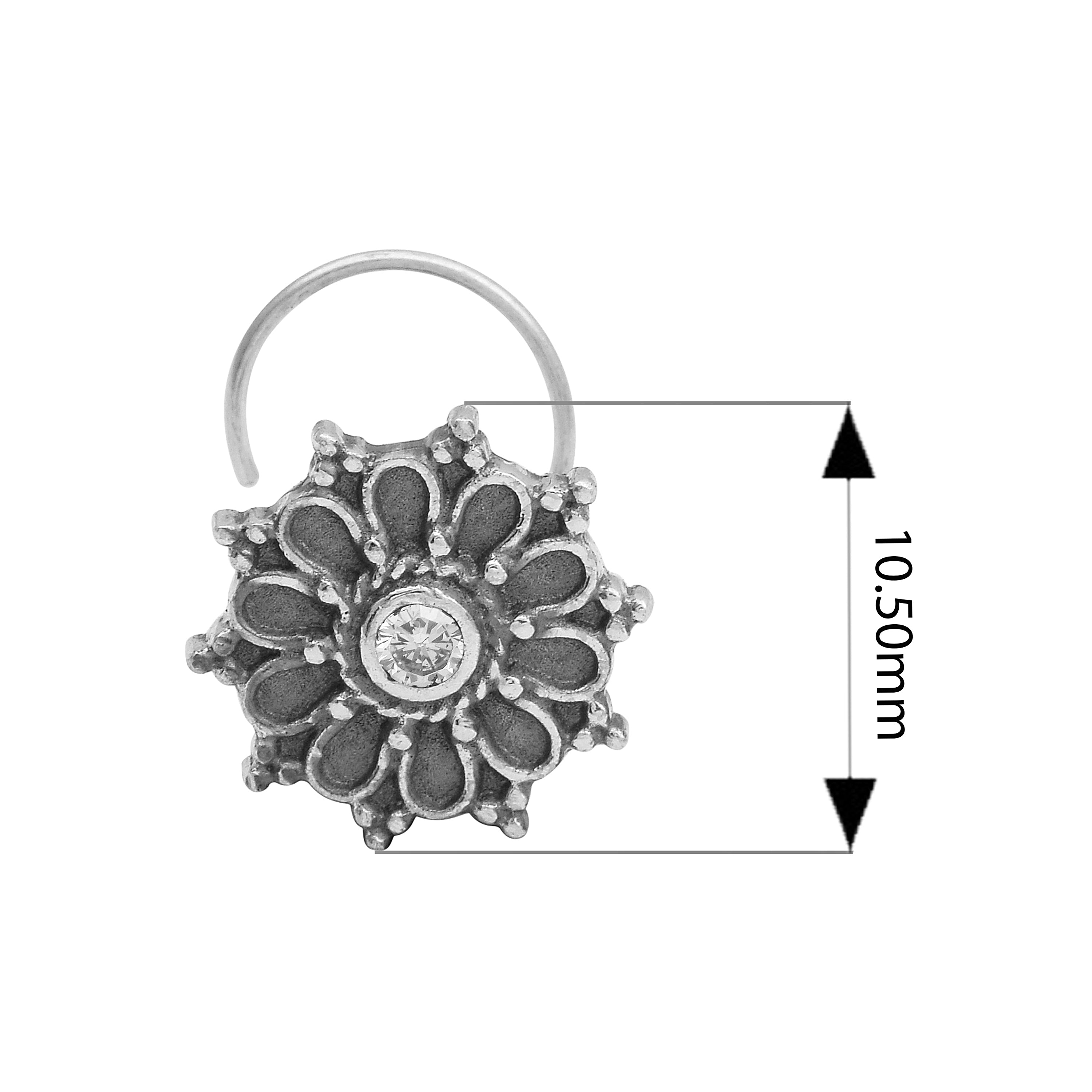 Hoop Design Clear Stone Floral Nose Pin - Sterling Silver