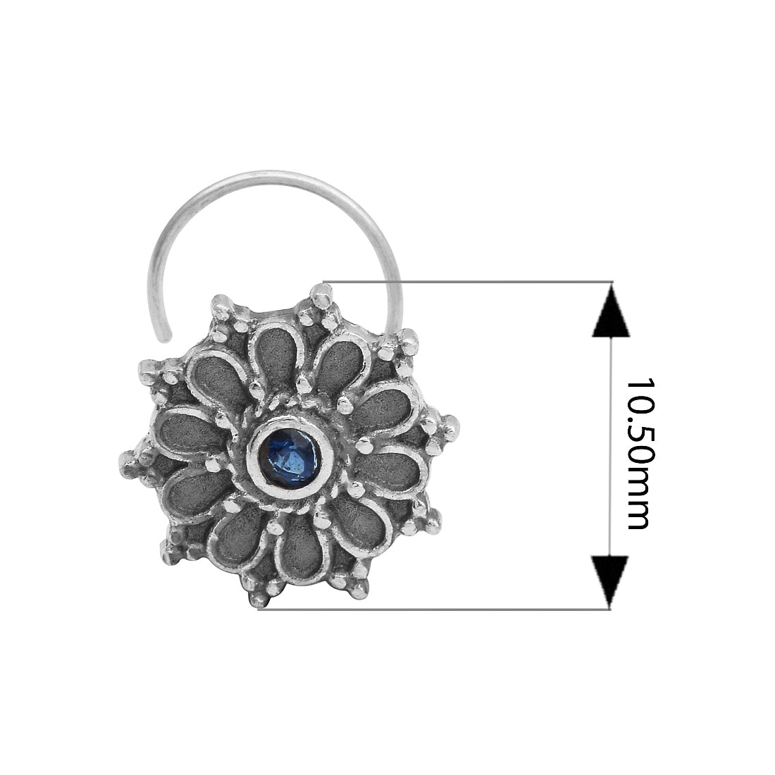 Perno da naso floreale con pietra blu e design a cerchio - Argento Sterling
