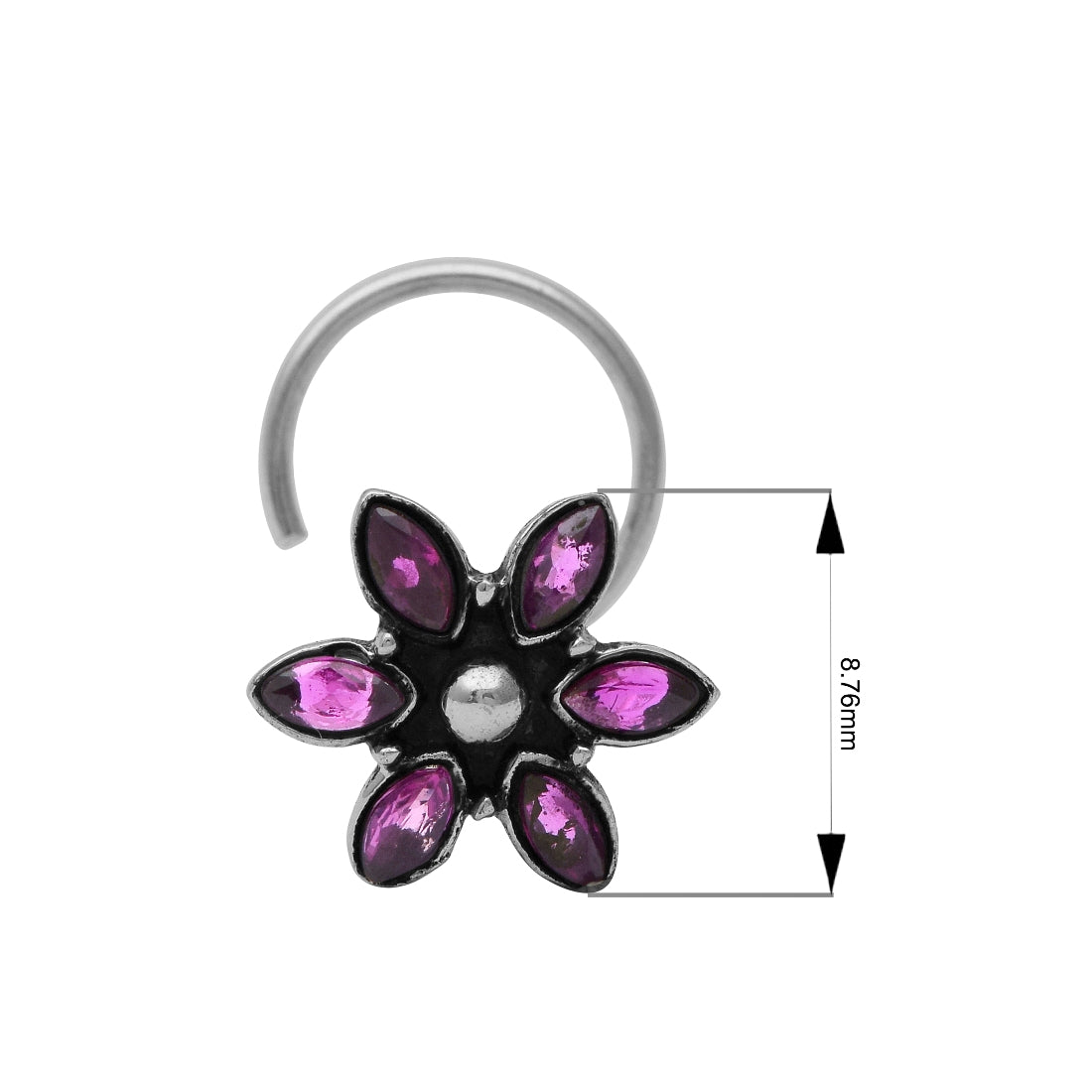Boho Chic Marquise Pink Stone Nose Pin - Sterling Silver