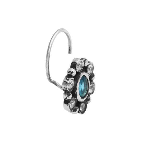 925 Sterling Silver London Blue Topaz Studs Nose Pin For Women
