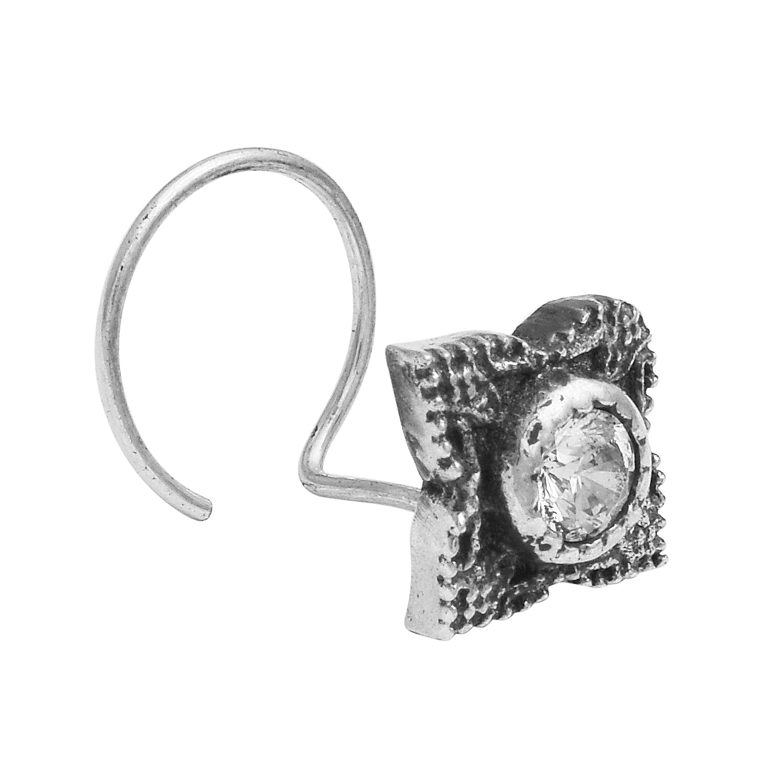 Square Vintage Floral Design Nose Pin - Sterling Silver