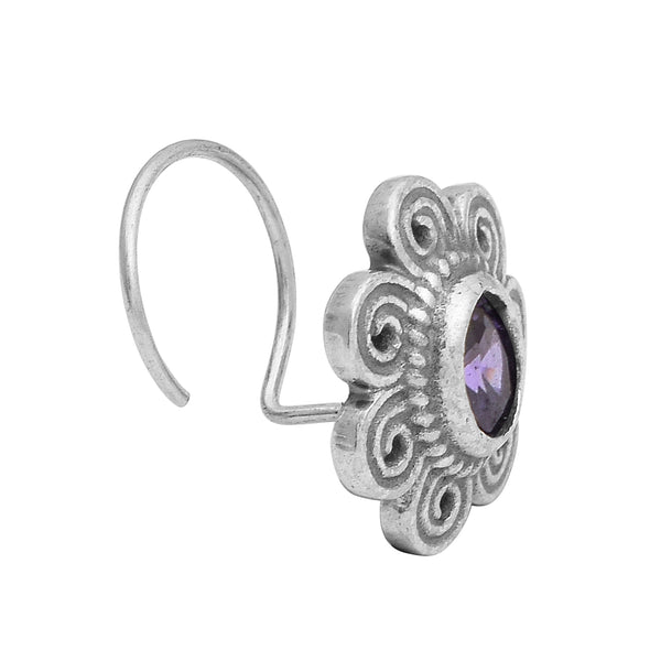 Unique Purple Stone Oxidized Nose Pin Vintage Traditional Nose Pin 925 Silver Plated Nose Pin